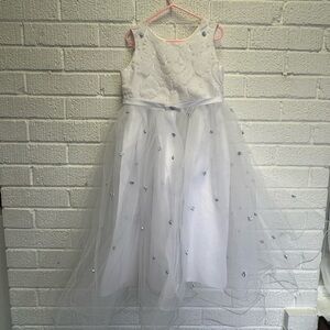 White Kids 6 Years Blue Flower Accents Belt Custom European